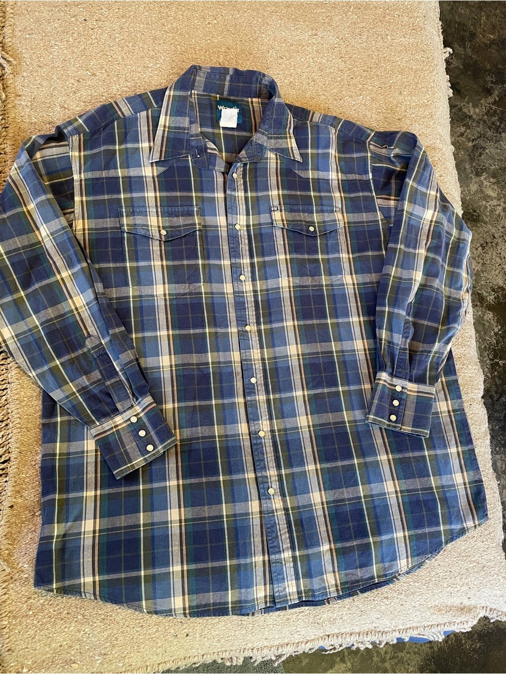 Wrangler Retro Western Men's 2XL Blue Pockets Pearl Snap Cotton Shirt